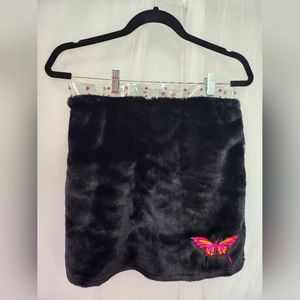Club Exx Black Fur Mini Skirt with Clear Waistband Size Large NWOT